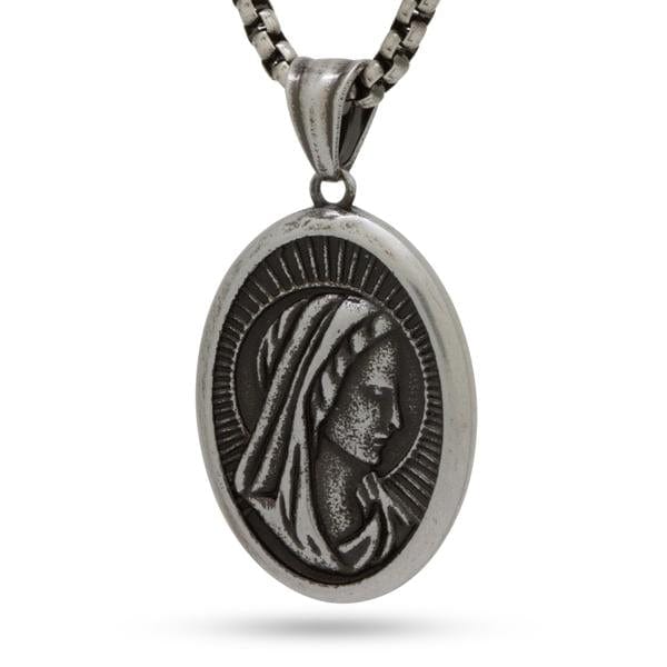 Virgin Mary Portrait Necklace  in  White Gold by King Ice