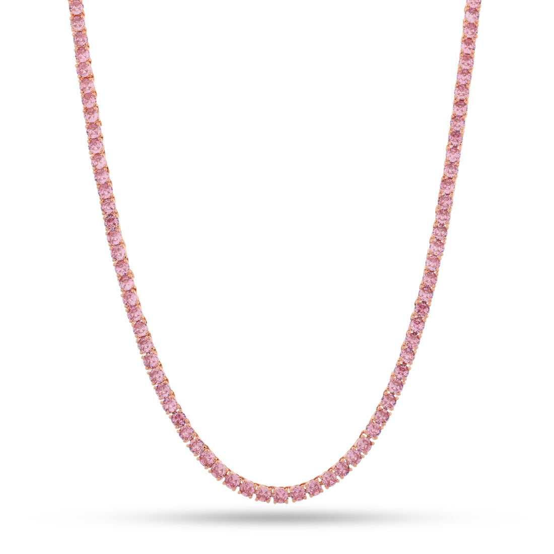 4mm Pink Tennis Chain  in  Gold Plated / Rose Gold / 16" by King Ice