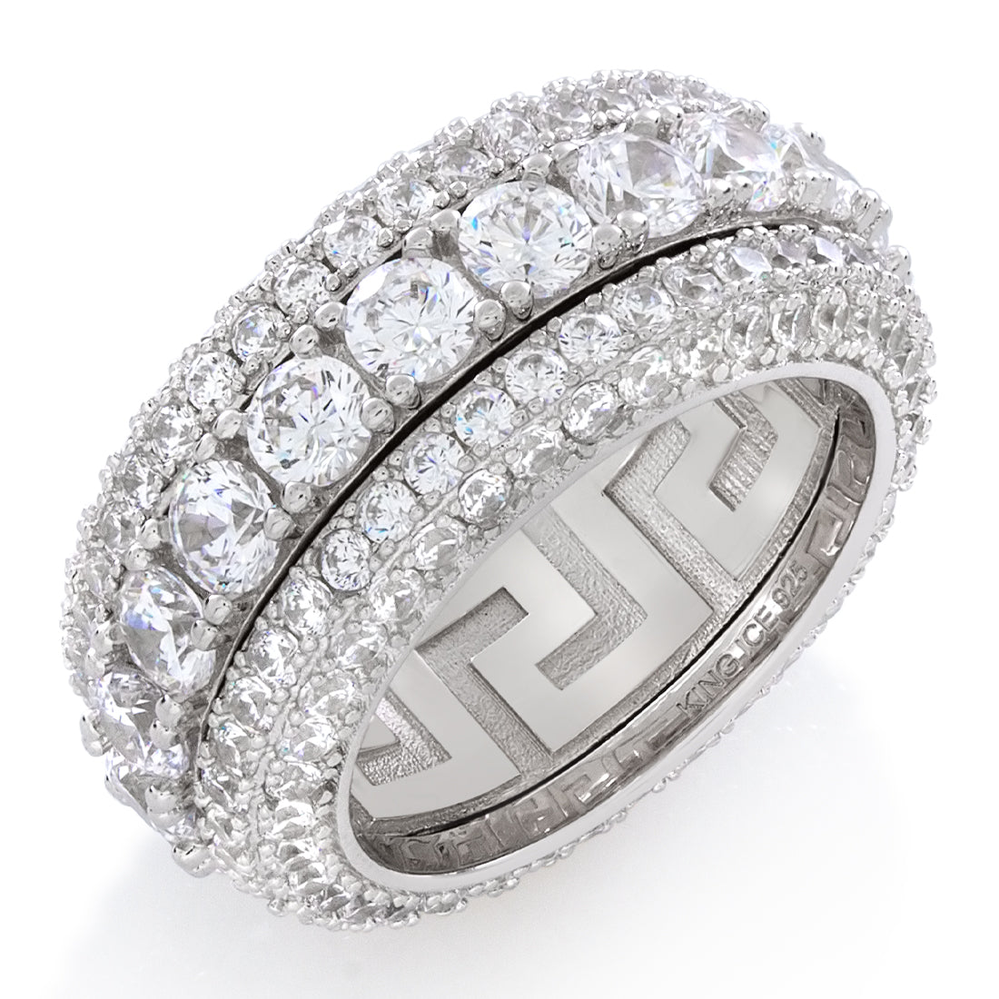 Brilliant-Cut Icy Spinner Ring  in  Sterling Silver / White Gold / 7 by King Ice