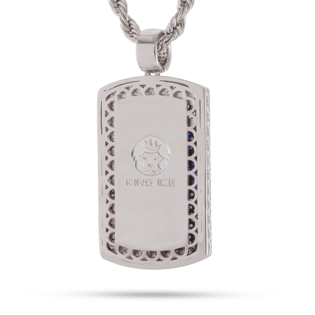 Great Wave Dog Tag Necklace  in  White Gold / 2.1" by King Ice