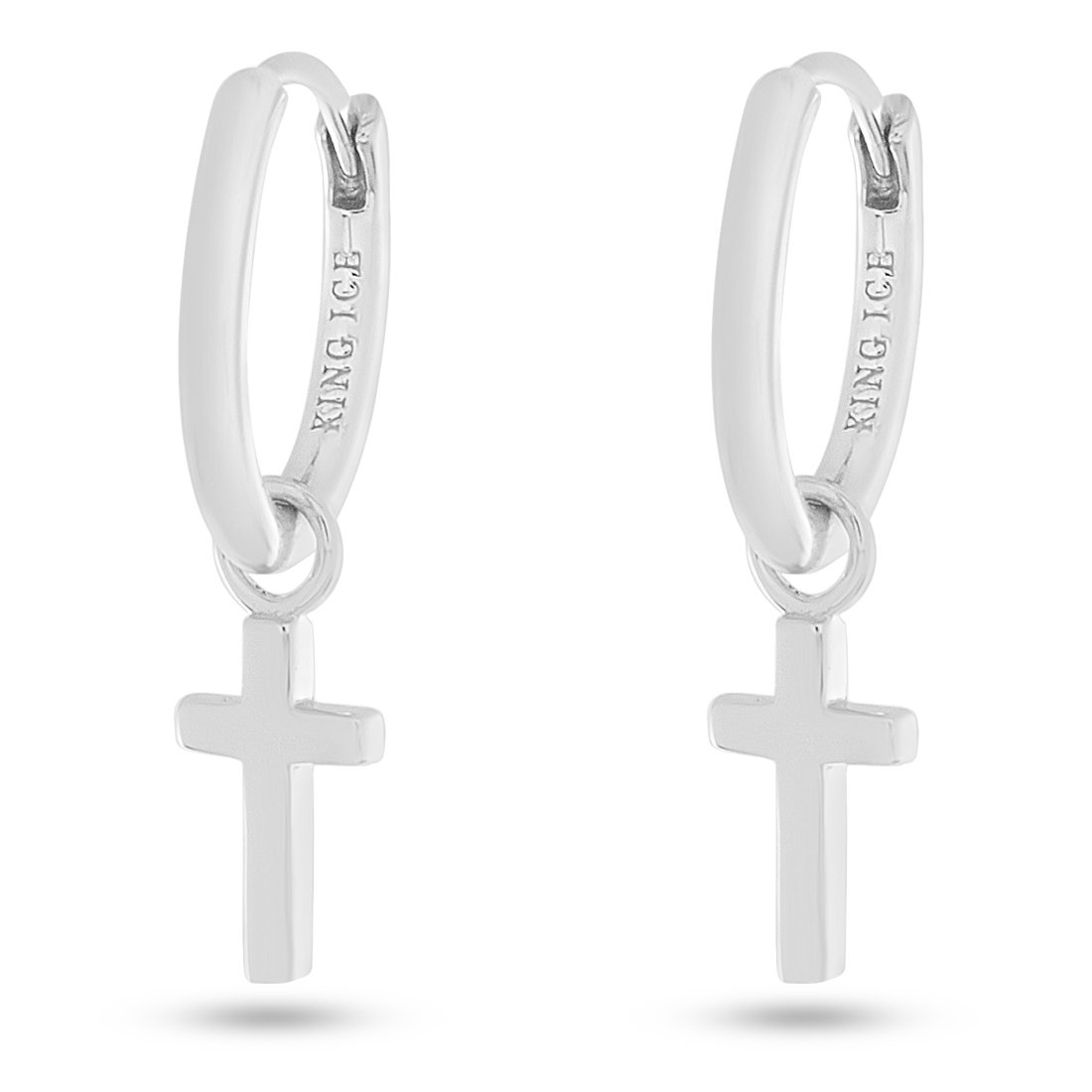 Hanging Cross Earrings  in  Sterling Silver / White Gold / 1" by King Ice