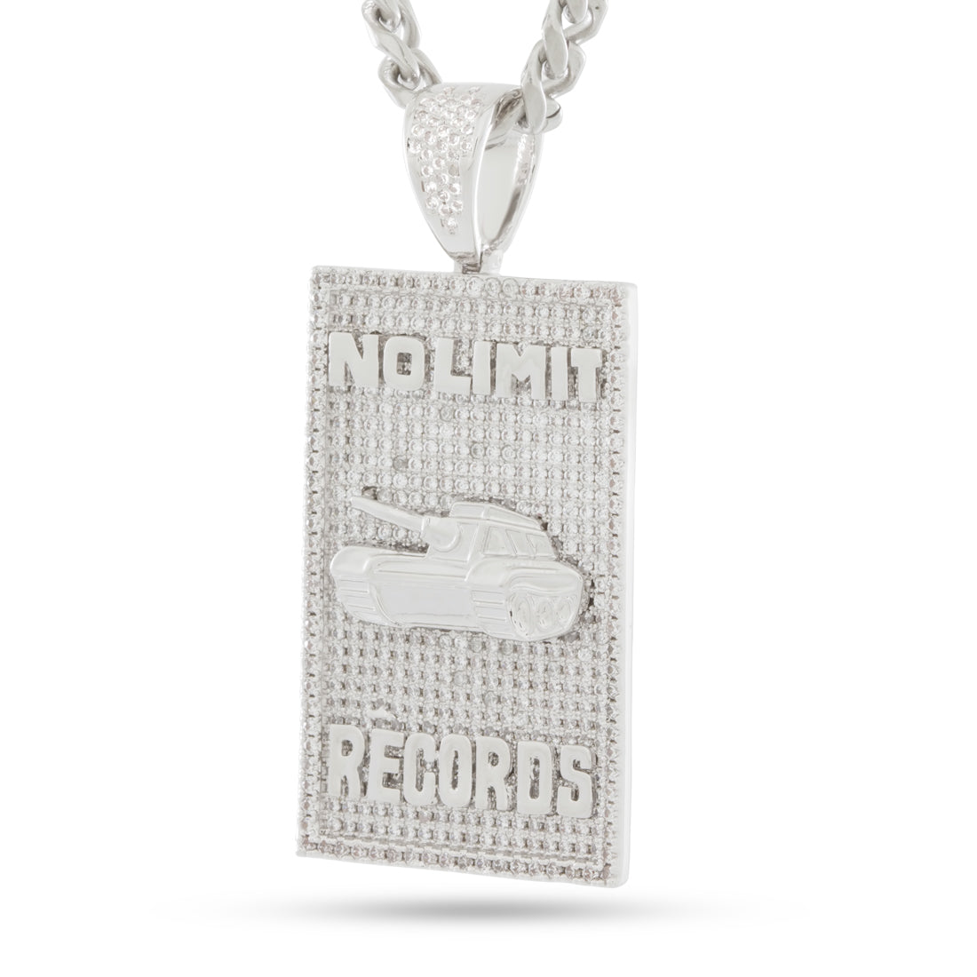 No Limit Records x King Ice - 98 Dynasty Dog Tag Necklace  in  White Gold / 1" by King Ice