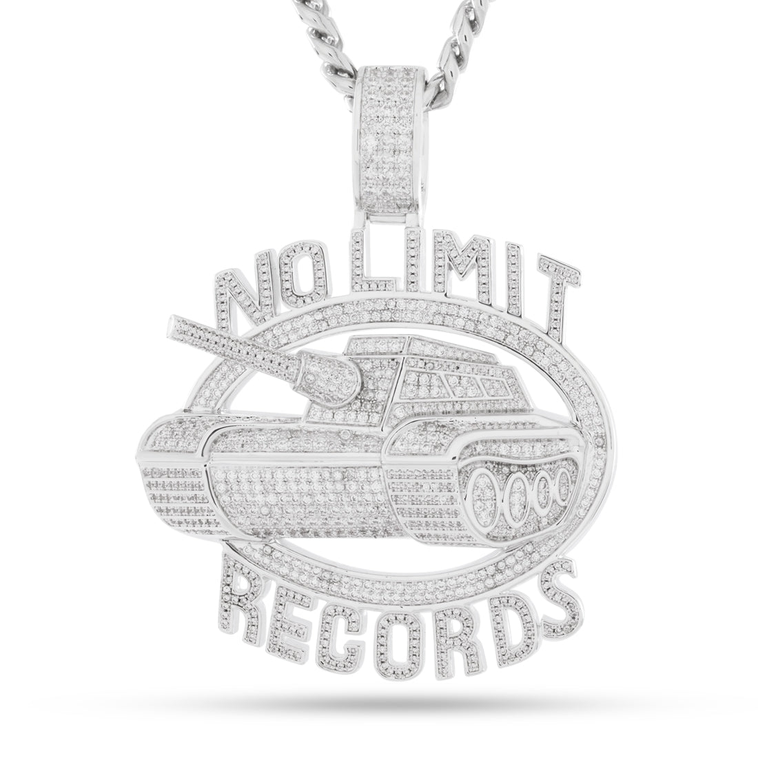 No Limit Records x King Ice - Iced 98 Logo Necklace  in  White Gold / 3.3" by King Ice