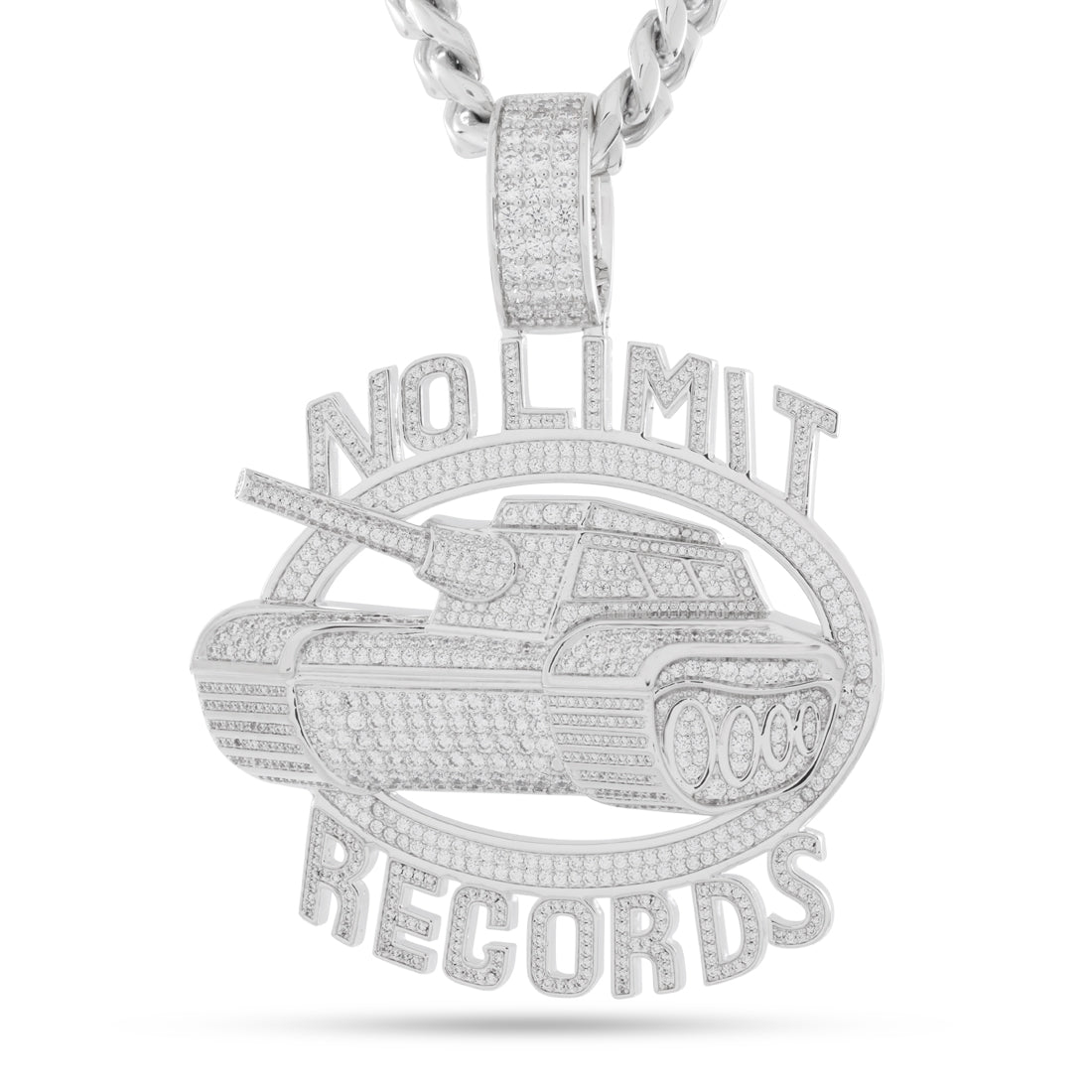 No Limit Records x King Ice - Iced 98 Logo Necklace  in  White Gold / 4.3" by King Ice