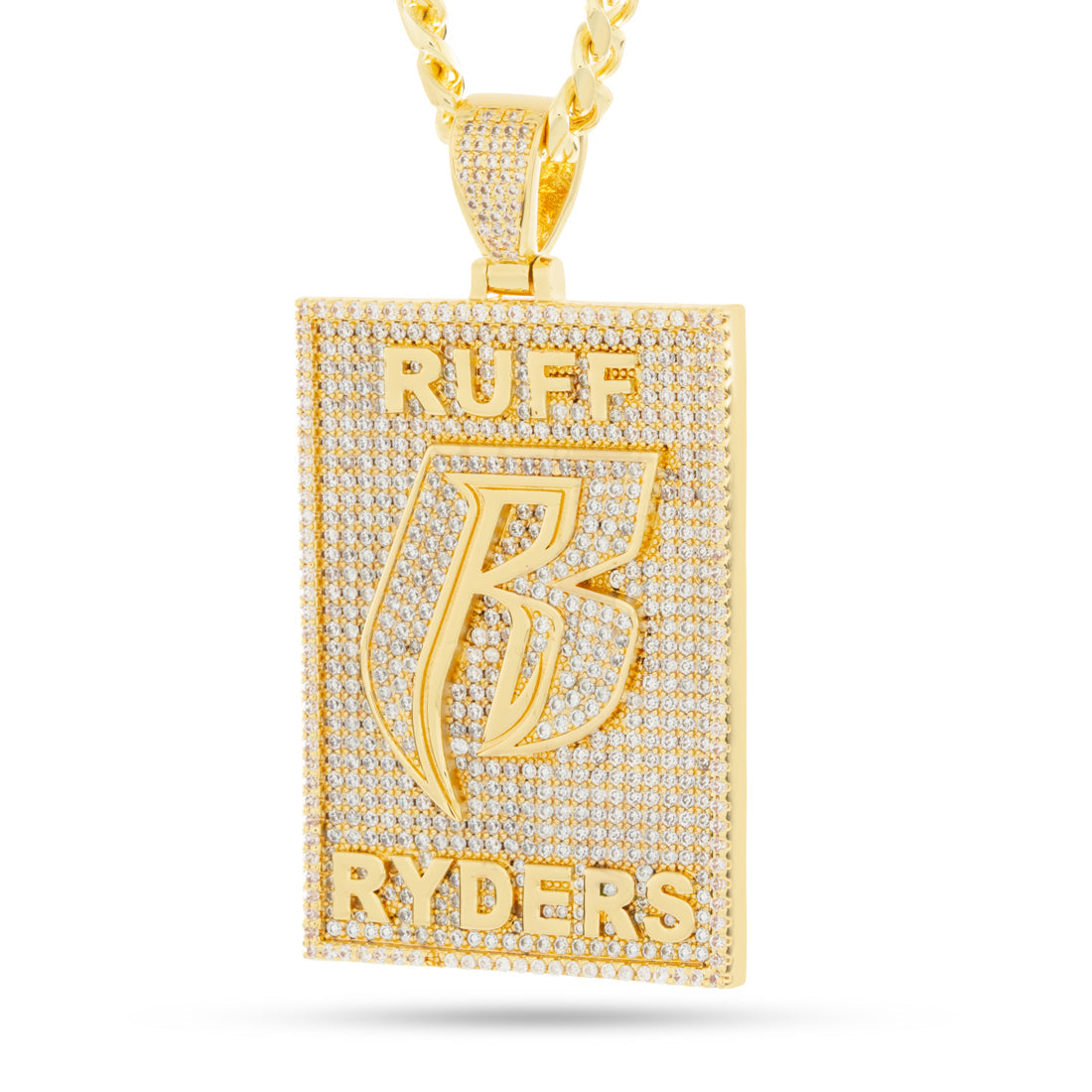 Ruff Ryders x King Ice - Dog Tag Logo Necklace  in  Gold Plated / 14K Gold / 2.5" by King Ice