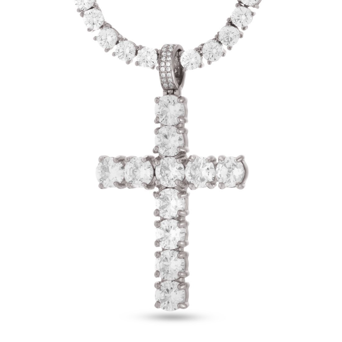 Tennis Cross Necklace  in  White Gold / 2.2" by King Ice